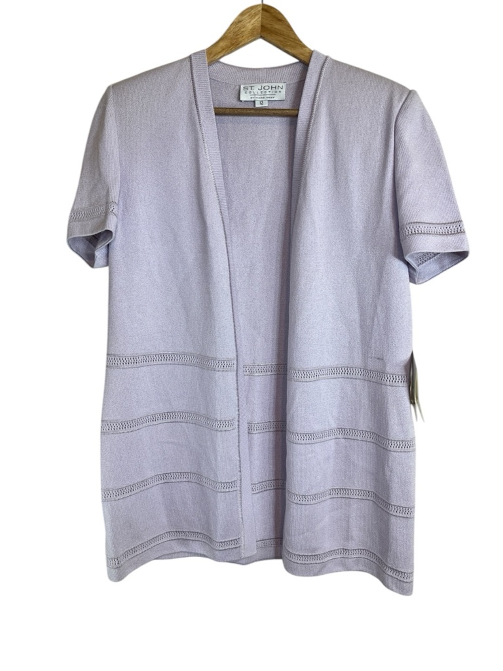NWT St. John Lilac Ice Santana Knit Pastel Quiet Luxury Old Money Cardigan SZ 12